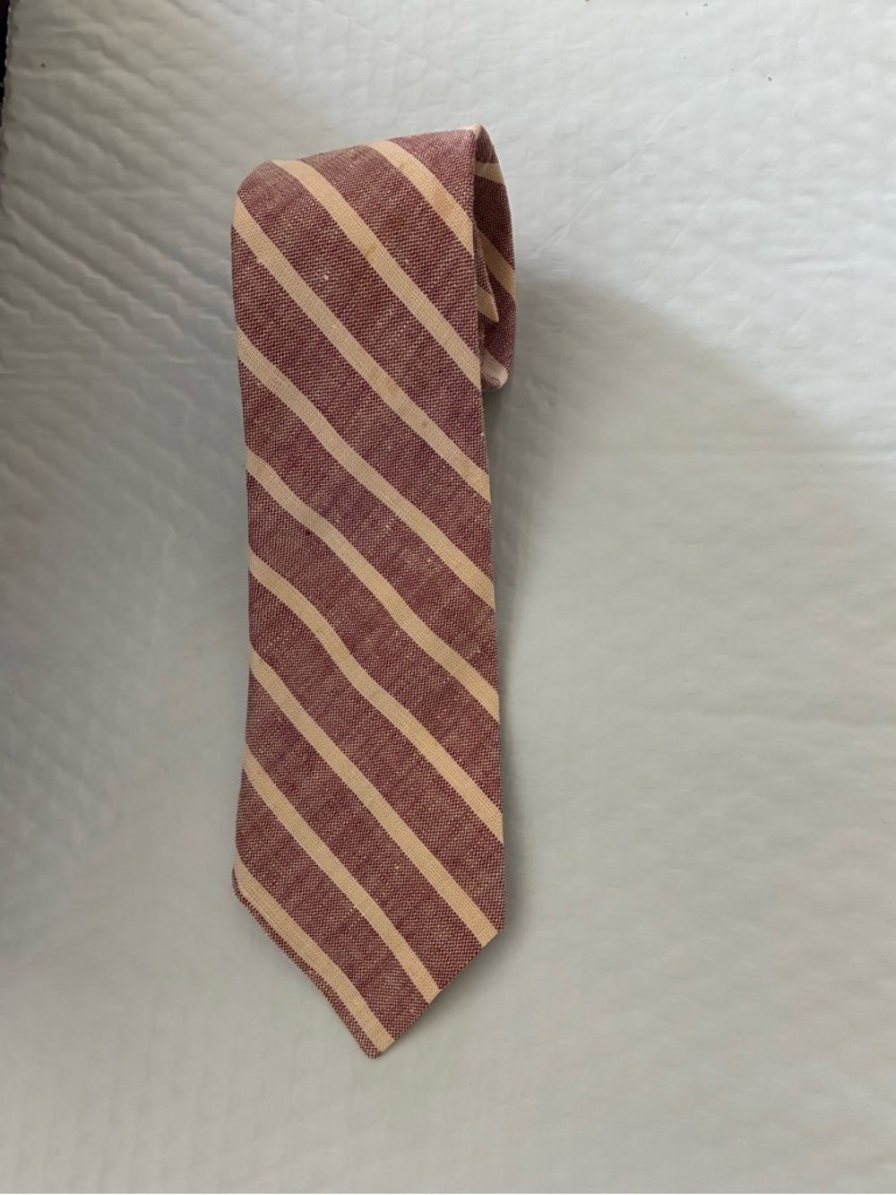 Strawbridge & Clothier ROOSTER Irish Linen Tie in Tan & White 1970’s EUC VTG